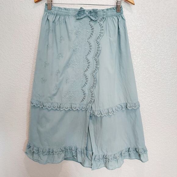 Eline Eyelet Light Chambray Maxi Ruffle Skirt - Picture 1 of 8